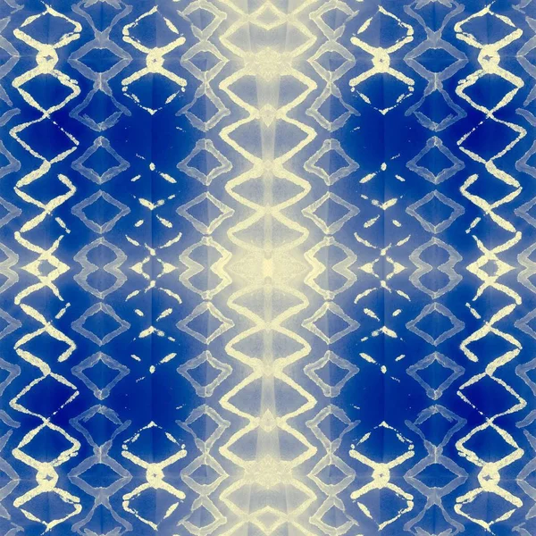 Kék Nyakkendőfesték Lenyomat Ismétlődő Motívum Sárga Piszkos Vízfesték Fehér Akvarell — Stock Fotó