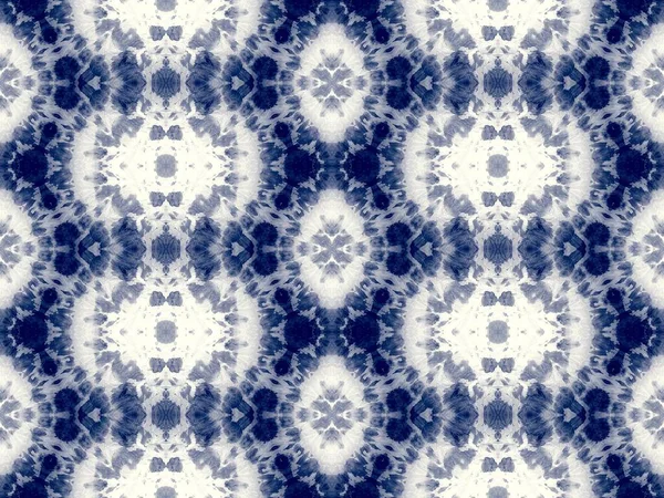 Navy Ethnic Tie Dye Blue Indigo Folk Ölpinsel Vorhanden Indigo — Stockfoto