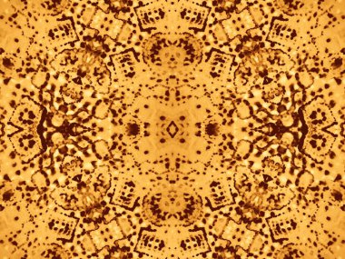 Altın Geometrik Döşeme. Kravat boyası. Sarı Kova Boyası. Krep suluboya mürekkebi. Rustik Kağıt Fırçası. Kahverengi Modern Boyalı. Deri fırçası boyası. Kabile Grunge Arkaplanı.