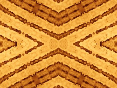 Sarı dikişsiz Zig Zag. Boyalı kumaş mürekkebi. Kahverengi Kova deseni. Güneşli Suluboya Yazdırma. Doku Fırçalanmış İpek. Altın yağlı boya fırçası. Yıllanmış Yağ Mürekkebi. Kabile Kirli Sanatlar Sanatçısı.