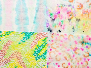 Boyalı Hat Doğu Suluboya. Boyalı Yama Gri Kravatlı Çiçek Yaması. Mavi Çiçek Kalıbı. Patchwork Etnik Ombre Etkisi. Tye Dip Deseni. Kırmızı Çizgili Yama Yapısı.