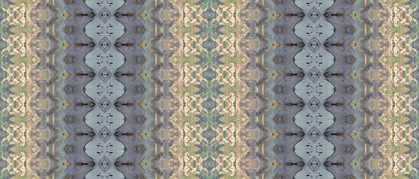 Braun Gefärbtes Textil Goldkörnerbürste Vorhanden Blaue Ethnische Batik Gold Tribal — Stockfoto