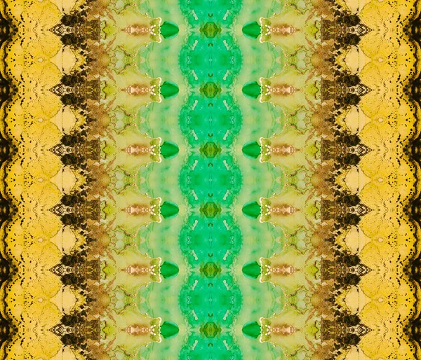 Guldfärgade Batik Gröna Bohemiska Randen Guld Etnisk Bläck Brun Färgad — Stockfoto