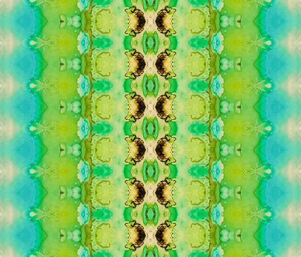 酸性民族Zig Zag 緑の染料の水彩画 ゴールド アブストラクト ブラウン エスニック インク 緑の部族ペイント 酸シームレスバティック — ストック写真