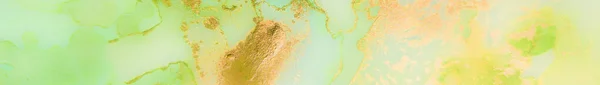 青い水の色大理石 エレガントなアートグリッター ゴールドアルコールインクキャンバス 近代抽象絵画 緑のアルコールインクの背景 黄色のグラデーションの背景 ネオン大理石の水彩画 金水墨画 — ストック写真