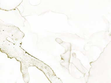 Altın Su Rengi Parıltısı. Alkol Mürekkebi Geçmişi. Beyaz Grunge Arkaplanı. Altın Sanat Boyası. Akıcı Beyaz Parıltı. Tahıl Altın Arkaplan. Altın beyazı lüks şablon. Parlak Alkol Mürekkep Tablosu.