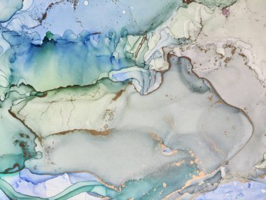 Folyo Alkol Mürekkebi Mermeri. Lüks Su Rengi Tuvali. Bronz Alkol Mürekkep Suluboya. Altın yağlı boya. Yeşil Gradyan Suluboya. Mavi Mermer Arkaplan. Jeodot Zarif Parıltısı. Modern Soyut Resim.