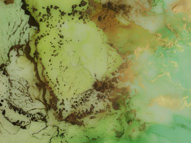 Folyo Alkol Mürekkebi Mermeri. Altın Mermer Arkaplan. Yeşil Yağlı Boya. Beyaz Su Boyası Mermeri. Foil Gradyan Suluboya. Bakır Su Rengi Arkaplanı. Hafif Zarif Doku. Lüks Soyut Ressamlık.