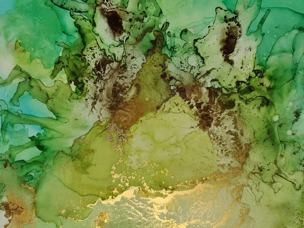 Foil Alcohol Ink Marble. Green Marble Watercolor. Blue Abstract Background. Golden Water Color Canvas. Gold Art Paint. Copper Alcohol Ink Watercolor. Fluid Elegant Texture. Modern Abstract Template.