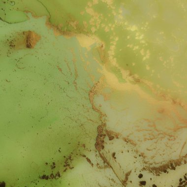 Folyo Alkol Mürekkebi Mermeri. Altın Su Renk Tablosu. Altın yağlı boya. Altın Soyut Arkaplan. Yeşil Mermer Suluboya. Parlak Alkol Mürekkebi Arkaplanı. Akışkan Şablon. Modern Soyut Resim.