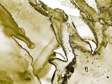 Altın Alkol Mürekkebi Grunge. Açık Beyaz Şablon. Altın Sanat Boyası. Işık Işıltısı Arkaplanı. Beyaz Su Rengi Parıltısı. Foil Gradyan Arkaplanı. Alkol Mürekkebi Geçmişi. Altın Lüks Altın Boyama.