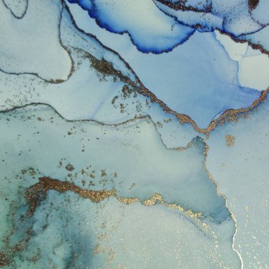 Mavi Alkol Mürekkebi Mermeri. Altın Mermer Suluboya. Lüks Su Rengi Tuvali. Metal Alkol Mürekkep Arkaplanı. Yeşil Soyut Özgeçmiş. Folyo yağlı boya. Hafif Zarif Doku. Lüks Soyut Ressamlık.