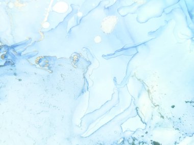 Altın Alkol Mürekkebi Mermeri. Mavi Mermer Suluboya. Lüks Su Rengi Tuvali. Bakır Alkol Mürekkep Suluboya. Altın doğulu arka plan. Folyo yağlı boya. Akışkan Şablon. Modern Soyut Şablon.