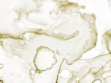 Altın Alkol Mürekkebi Parıltısı. Su Boyası Arkaplanı. Altın mürekkep boyası. Folyo Suyu Renkli Grunge. Açık Beyaz Doku. Grain Grunge Arkaplanı. Altın Lüks Altın Şablon. Açık Altın Arkaplan.