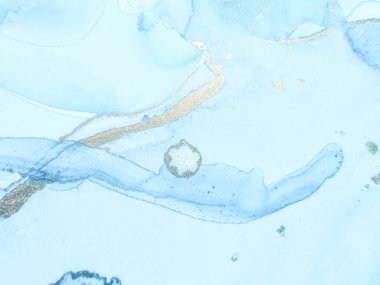 Altın rengi mermer. Foil Gradyan Arkaplanı. Altın Alkol Mürekkep Tablosu. Folyo Sanat Boyası. Mavi Mermer Suluboya. Parlak Su Rengi Arkaplanı. Akışkan Zarif Doku. Modern Soyut Şablon.