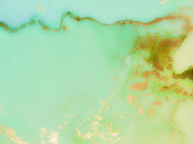 Altın Alkol Mürekkebi Mermeri. Mavi Akışkan Şablon. Yeşil Su Renkli Suluboya. Lüks Soyut Şablon. Mavi Doğu Arkaplanı. Altın Mermer Suluboya. Altın rengi tuval. Mavi Mürekkep Boyası.