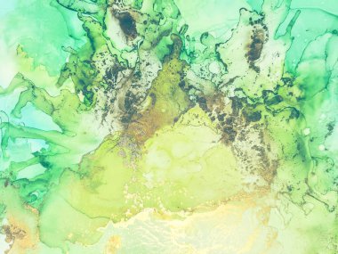 Folyo Alkol Mürekkebi Mermeri. Yeşil Mermer Suluboya. Altın Su Renk Tablosu. Altın Sanat Boyası. Bakır Su Boyası Suluboya. Mavi Doğu Arkaplanı. Jeodot Zarif Doku. Modern Soyut Resim.