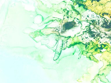 Yeşil Su Renkli Mermer. Foil Soyut Suluboya. Altın Mermer Arkaplan. Hafif Zarif Doku. Lüks Soyut Ressamlık. Metal Su Rengi Arkaplanı. Folyo yağlı boya. Lüks Alkol Mürekkep Tablosu.