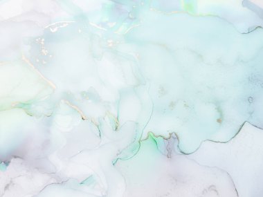 Altın Alkol Mürekkebi Mermeri. Mavi mürekkep boyası. Yeşil Alkol Mürekkep Suluboya. Altın Mermer Suluboya. Modern Soyut Şablon. Hafif Zarif Desen. Ametist Gradyan Arkaplanı. Mavi Su Renk Tablosu.