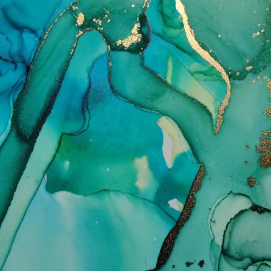 Mavi Alkol Mürekkebi Mermeri. Lüks Su Rengi Tuvali. Bakır Su Boyası Suluboya. Altın doğulu suluboya. Yeşil Sanat Boyası. Folil Mermer Arkaplan. Jeot Şablonu. Modern Soyut Resim.
