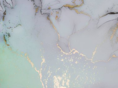 Altın Alkol Mürekkebi Mermeri. Lüks Soyut Ressamlık. Hafif Zarif Desen. Yeşil Alkol Mürekkebi. Mavi Mermer Arkaplan. Altın rengi tuval. Lavanta doğulu suluboya. Mavi Mürekkep Boyası.