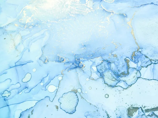 アルコールインク大理石を箔 ブルーグラデーションの水彩 ゴールドアートペイント 黄金の水の色大理石 青い大理石の背景 光沢のある水の色水彩 流体のエレガントなパターン 高級アブストラクトテンプレート — ストック写真