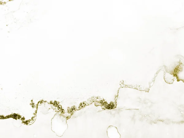 Gold Alkohol Tinte Glitter Foil Grunge Hintergrund Flüssiges Weißes Muster — Stockfoto