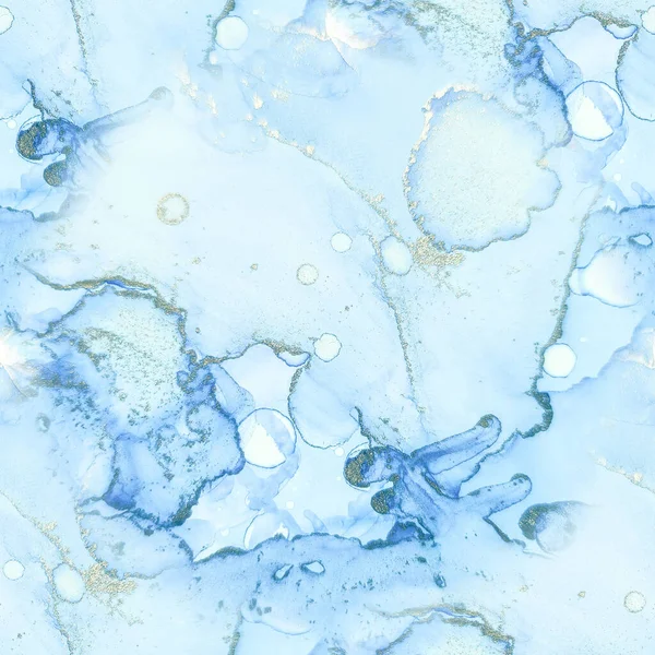 Foil Vatten Färg Marmor Vätskeformigt Mönster Guldfärg Blå Orientalisk Akvarell — Stockfoto