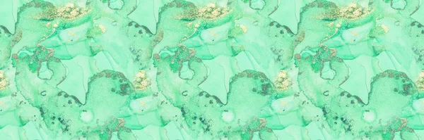 Водяной Мрамор Фольги Зеленый Бесшовный Фон Холст Золотых Чернил Повтор — стоковое фото