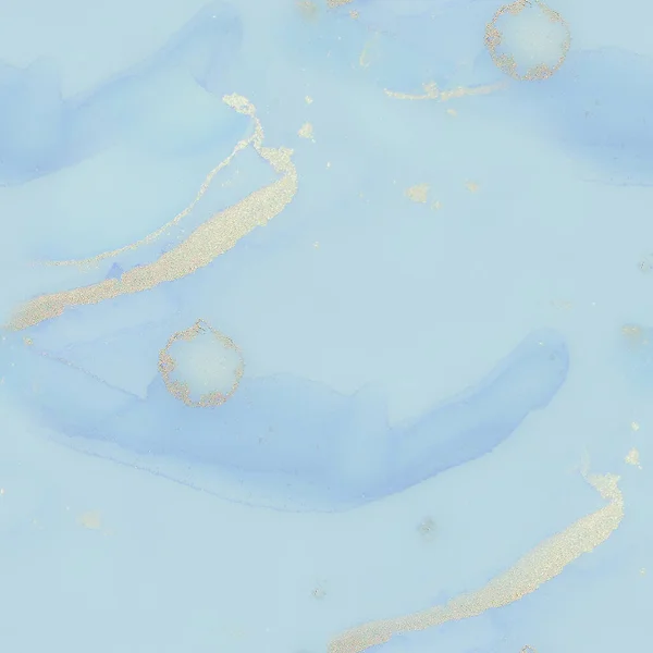 青い水の色大理石 高級抽象絵画 ブロンズアルコールインクの背景 金の大理石の背景 ホワイトアルコールインクキャンバス フォイルアートペイント 流体シームレスグリッター 箔グラデーション水彩画 — ストック写真