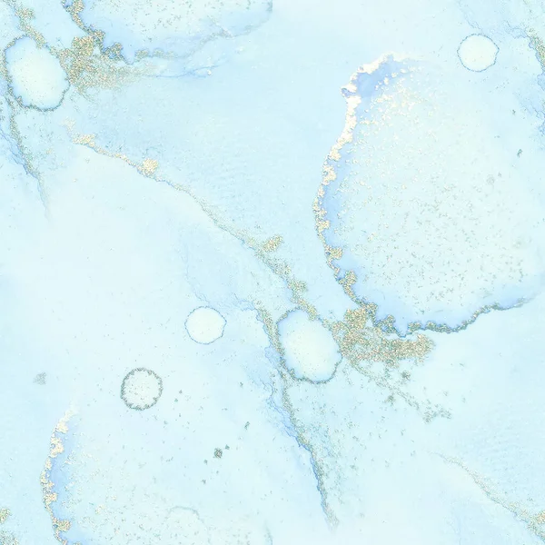ゴールドアルコールインク大理石 エレガントな輝きを放つ ブルーインクペイント 大理石の水彩画を描く 豪華な水の色のキャンバス 現代のシームレスなテンプレート 光沢のあるアルコールインクの背景 青グラデーションの背景 — ストック写真
