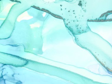 Yeşil Alkol Mürekkebi Mermeri. Parlak Sulu Suluboya. Altın doğulu arka plan. Folil Mermer Suluboya. Mavi Yağlı Boya. Altın Su Renk Tablosu. Hafif Zarif Desen. Modern Soyut Şablon.