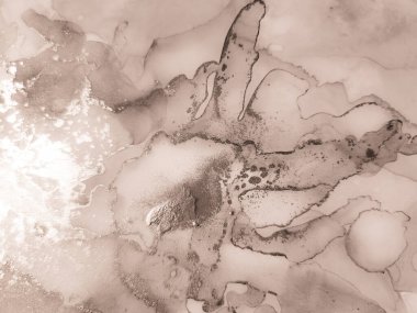 Altın Alkol Mürekkebi Mermeri. Beyaz Sanat Boyası. Kahverengi Mermer Arkaplan. Parlak Soyut Boyama Parıltısı Kahverengi Renk Tablosu. Kahverengi renkli beyaz arka plan. Beyaz Şablon. Açık Doğulu Arkaplan.