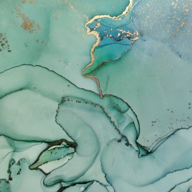 Yeşil Alkol Mürekkebi Mermeri. Mavi Mermer Arkaplan. Beyaz Su Renk Tablosu. Altın yağlı boya. Bronz Alkol Mürekkebi. Foil Soyut Suluboya. Jeot Şablonu. Modern Soyut Resim.