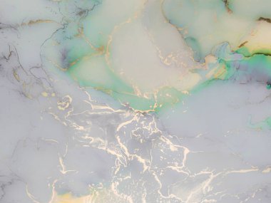 Altın Alkol Mürekkebi Mermeri. Lüks Soyut Şablon. Hafif Zarif Desen. Altın Mermer Suluboya. Mavi Su Renkli Mermer. Yeşil Alkol Mürekkep Suluboya. Leylak doğulu arka plan. Mavi Sanat Boyası.