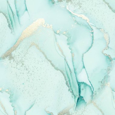 Altın Alkol Mürekkebi Mermeri. Yeşil Doğu geçmişi. Mavi mürekkep boyası. Akıcı, Kusursuz Parıltı. Folil Mermer Suluboya. Parlak Su Rengi Arkaplanı. Beyaz Su Renk Tablosu. Lüks Soyut Şablon.