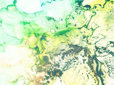 Altın Alkol Mürekkebi Mermeri. Sarı Su Renkli Mermer. Foil Soyut Suluboya. Akıcı Zarif Parıltı. Yeşil Yağlı Boya. Lüks Soyut Ressamlık. Folil Mermer Arkaplan. Parlak Su Rengi Suluboya.