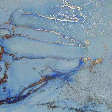 Altın Alkol Mürekkebi Mermeri. Folyo Sanat Boyası. Bronz Alkol Mürekkebi. Mavi Mermer Suluboya. Lüks Su Rengi Tuvali. Foil Soyut Arkaplan. Akışkan Zarif Doku. Lüks Soyut Ressamlık.