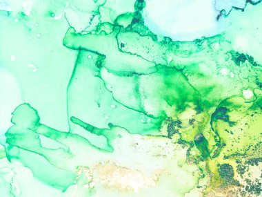 Folyo Alkol Mürekkebi Mermeri. Modern Soyut Ressamlık. Hafif Zarif Doku. Yeşil Mermer Suluboya. Altın yağlı boya. Foil Soyut Arkaplan. Sarı Su Renk Tablosu. Bronz Alkol Mürekkep Suluboya.