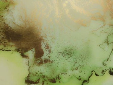 Altın Alkol Mürekkebi Mermeri. Yeşil Mermer Suluboya. Folyo Sanat Boyası. Altın Su Renkli Mermer. Yeşil Doğu geçmişi. Parlak Alkol Mürekkep Suluboya. Hafif Zarif Desen. Lüks Soyut Ressamlık.