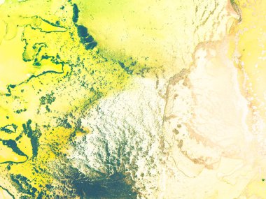 Altın Alkol Mürekkebi Mermeri. Modern Soyut Ressamlık. Yeşil Mermer Suluboya. Parlak Sulu Suluboya. Foil Gradyan Arkaplanı. Sarı Su Renkli Mermer. Hafif Zarif Parıltı. Foil Sanat Boyası.