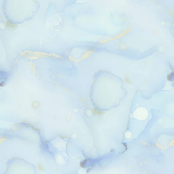 ブルーアルコールインク大理石 金の大理石の水彩 青いグラデーションの背景 高級抽象絵画 銅アルコールインクの背景 流体シームレスパターン 白い水の色のキャンバス 箔水墨画 — ストック写真