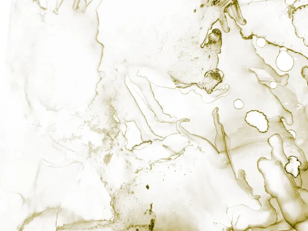 Altın Alkol Mürekkebi Grunge. Parlak Sulu Renkli Grunge. Açık Beyaz Doku. Işık Işıltısı Arkaplanı. Altın mürekkep boyası. Beyaz Doğu Arkaplanı. Altın Modern Soyut Resim. Su Rengi Arkaplanı.