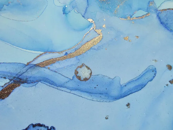 Blå Vattenfärg Marmor Oljefärgfärg Blå Orientalisk Akvarell Glänsande Vattenfärg Akvarell — Stockfoto