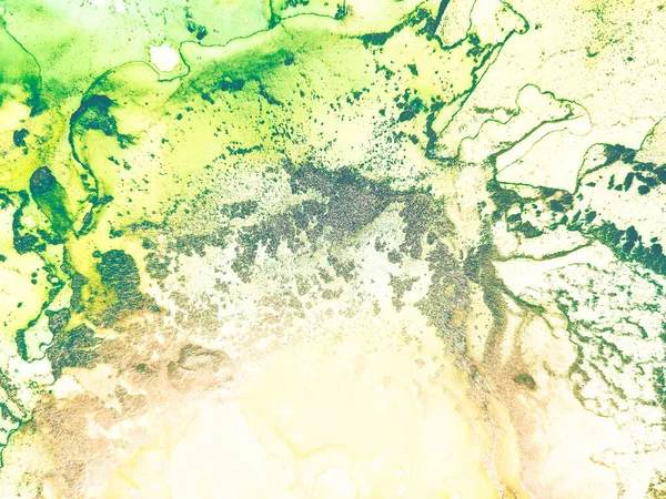 金色水彩画 黄酒墨大理石 清酒墨水彩画 彩油油漆 现代抽象绘画 Geode Elegant Glitter 绿色大理石背景 绿色梯度水彩画 — 图库照片