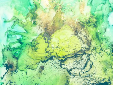 Folyo Su Boyası Mermeri. Lüks Alkol Mürekkebi Mermeri. Parlak Su Rengi Arkaplanı. Altın Sanat Boyası. Mavi Gradyan Arkaplan. Yeşil Mermer Suluboya. Hafif Zarif Parıltı. Lüks Soyut Şablon.