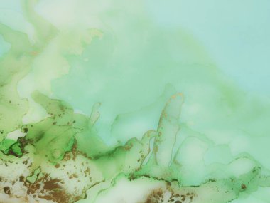 Altın Alkol Mürekkebi Mermeri. Mavi Mermer Suluboya. Lüks Su Rengi Tuvali. Parlak Alkol Mürekkebi Arkaplanı. Yeşil Soyut Özgeçmiş. Folyo Sanat Boyası. Jeodot Zarif Doku. Modern Soyut Şablon.