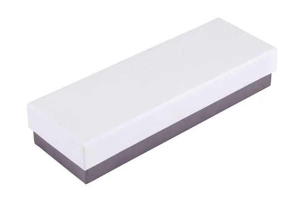 Bianco Con Confezione Regalo Nera Rettangolare Chiusa Isolata Sfondo Bianco — Foto Stock