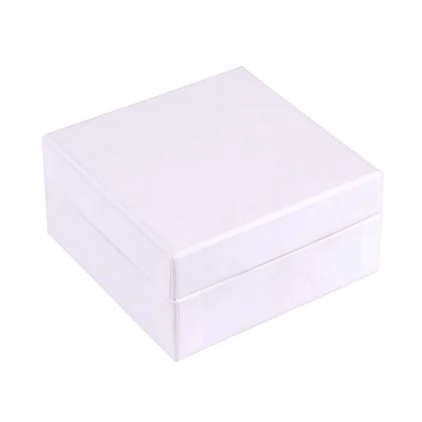 Λευκό Κουτί Δώρου Κλειστό Και Απομονωμένο Λευκό Φόντο — Φωτογραφία Αρχείου