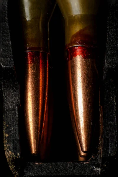 Ammunition Caliber Automatic Rifle Magazine Macro Photography Small Scratches Bullets — Stock Photo, Image